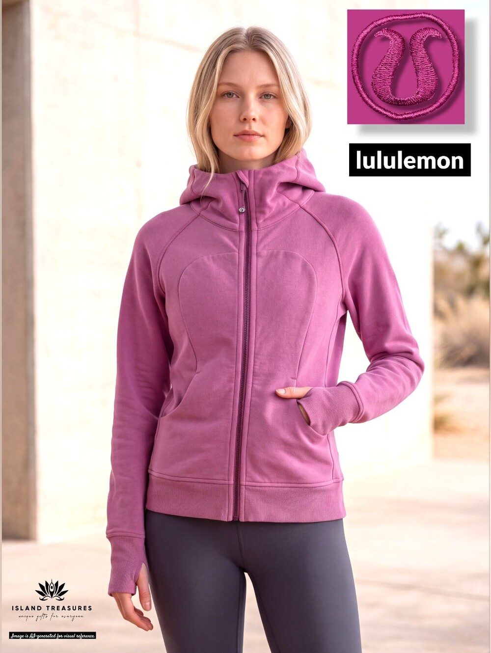 Lululemon Sz 8 Scuba Hoodie Heathered Ultra Violet Full Zip Thumbholes - Picture 16 of 16